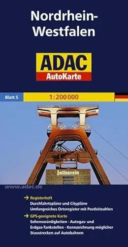 Produktbild: ADAC AutoKarte Deutschland, Nordrhein-Westfalen 1:200.000: GPS-geeignete Karte: Sehenswürdigkeiten, Autogas- und Erdgas-Tankstellen. Mit Kennzeichnung ... (ADAC AutoKarten Deutschland 1:200 000)