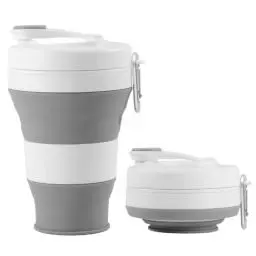 Produktbild: ADALLOR Faltbarer Silikon Coffee to Go Becher mit Trinkhalm | 600ml Reisebecher Zusammenklappbare Trinkflasche für Camping Fitnessstudio Büro Schule | Kompakt & Tragbar