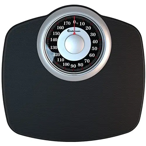Produktbild: Adamson A25 Personenwaage – bis zu 180 kg – 5,3 Zoll Zifferblatt auf 31 x 30 cm großer Plattform – Rutschfeste Gummioberfläche – Hochpräzise analoge Personenwaage – Langlebig mit 20 Jahren Garantie