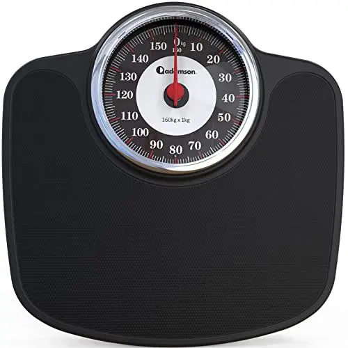Produktbild: Adamson A27 Personenwaage - Bis zu 160 kg - Übergroße XL-Waage 37 cm x 36,5 cm - Rutschfeste Gummioberfläche, Extra große Ziffern - Hochpräzise analoge Personenwaage - Langlebig mit 20 Jahren Garantie