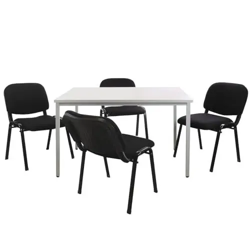 Produktbild: ADB Büro Sitzgruppe, Konferenztisch 120x80cm, 4 Stühle, Stahlrohr, melaminbeschichtete Tischplatte, gepolsterte Stühle, Stapelbar, Lichtgrau (RAL7035)
