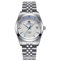 Produktbild: ADDIESDIVE Luxus automatikuhren Herren saphirglas Massives Edelstahlarmband mit elegantem weißem Ocean Wave Zifferblatt