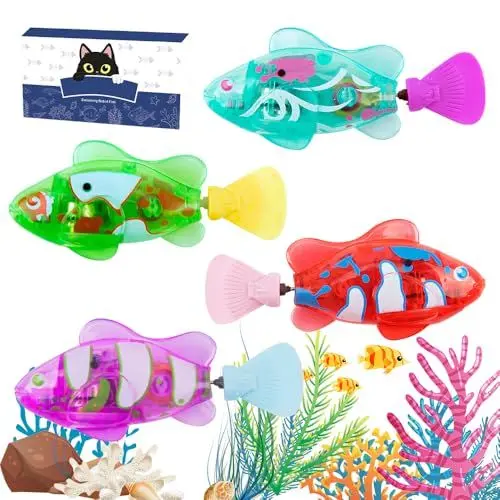 Produktbild: ADDLIVE 4 Stück Robo Fisch, Robo Fische für Kinder Aquarium, Schwimmende Fische Spielzeug, Roboter Fisch Badewanne, Wiederverwendbare Elektrische Fische mit Leuchtende für Kinder Haustiere