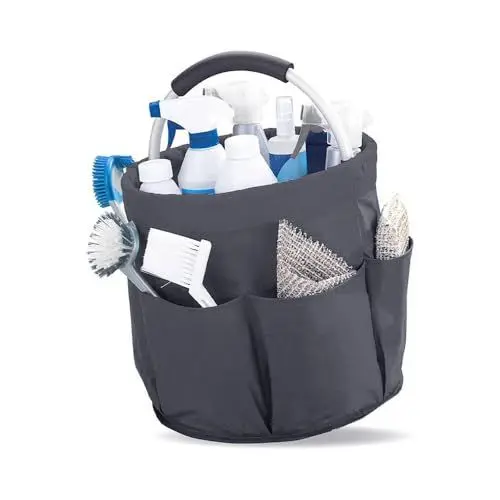 Produktbild: ADDLIVE Putzmittel Organizer, Putzkorb mit Griff & 6 Seitentasche, Putz Organizer, Faltbarer Putztasche, Faltbare Werkzeugkorb, Gartenwerkzeuge Tasche, Aufbewahrungskorb für Wandern（Grau