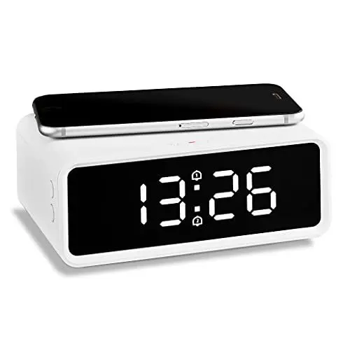 Produktbild: ADE CK2010 digitaler, kabelloses induktives Laden QI Smartphone, Wecker mit Ladestation Wireless Charger, Dual-Alarm, Uhrzeit, Temperaturanzeige, LCD Display, Nachttisch Uhr, Einheitsgröße