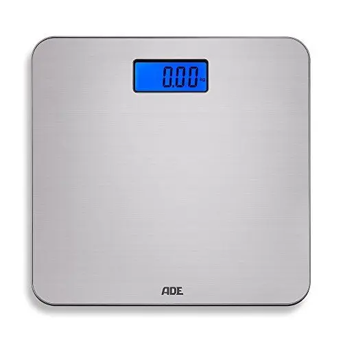 Produktbild: ADE Digitale Personenwaage BE 1504 Chloe. Elektronische Badezimmerwaage mit Wiegefläche aus gebürstetem Edelstahl. Zur genauen Gewichtsbestimmung bis 150 kg. Inklusive Batterie. Silber