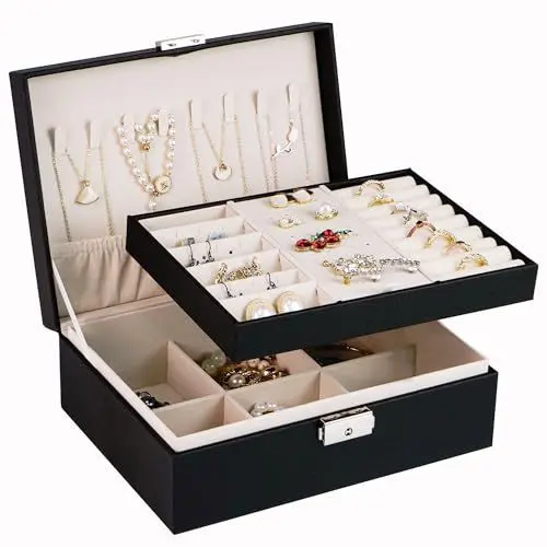 Produktbild: AdelDream Schmuckkästchen Damen Mädchen Schmuckaufbewahrung Reise rechteckig klein Schmuckbox Schmuckkasten für Ringe Ohringe Halskette Mehrere Farben schwarze