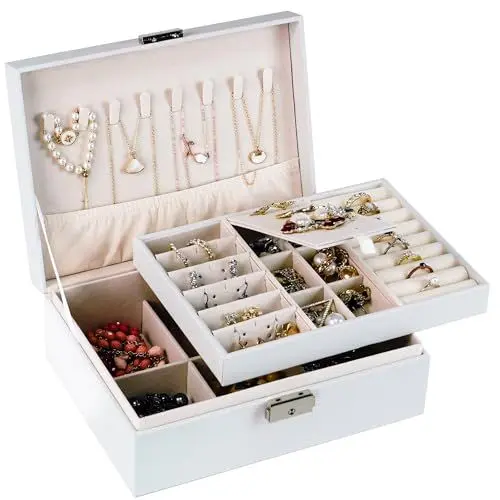 Produktbild: AdelDream Schmuckkästchen Damen Mädchen Schmuckaufbewahrung Reise rechteckig klein Schmuckbox Schmuckkasten für Ringe Ohringe Halskette Mehrere Farben weiß
