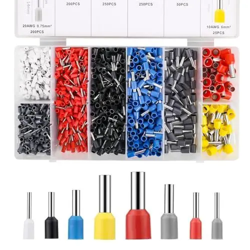 Produktbild: Aderendhülsen Set 1200 Stück - Aderendhülsen 0.5mm²-10mm², Isolierte Aderendhülsen Sortiment, Aderendhülsen Set mit Adernhülsenbox, Profi Isolierhülsen Set
