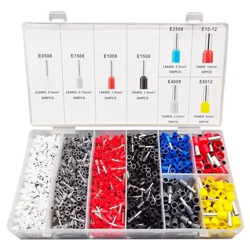 Produktbild: Aderendhülsen Set 2000 Stück, Aderendhülsen 0,5 mm² - 10 mm², Isolierte Aderendhülsen Sortiment, Aderendhülse Set für Drahtverbindung