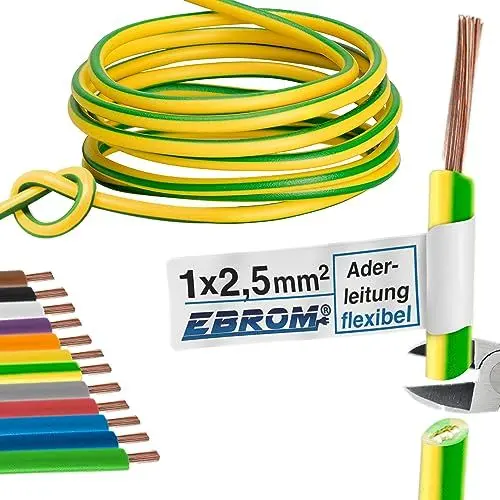 Produktbild: Aderleitung Verdrahtungsleitung - Einzelader flexibel - PVC Leitung - H07V-K 2,5 mm² - Farbe: grün gelb - viele Längen in 5 Meter-Schritten lieferbar, Ihre Länge: 10 m 2,5mm2
