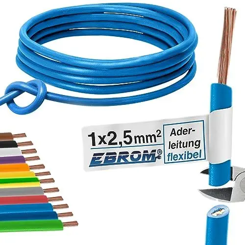 Produktbild: Aderleitung Verdrahtungsleitung - Einzelader flexibel - PVC Leitung - H07V-K 2,5 mm² - Farbe: hellblau - viele Längen in 5 Meter-Schritten lieferbar, Ihre Länge: 15 m 2,5mm2