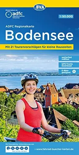 Produktbild: ADFC-Regionalkarte Bodensee, 1:50.000, reiß- und wetterfest, mit kostenlosem GPS-Download der Touren via BVA-website oder Karten-App: Mit 21 ... Rauszeiten (ADFC-Regionalkarte 1:50.000)