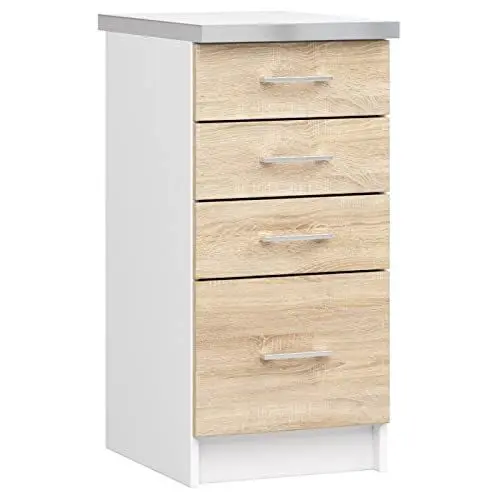 Produktbild: ADGO Lima Küchenschrank mit Arbeitsplatte, weiße Küchenarbeitsplatte mit silbernem Finish, Unterschrank, Einbauküchenschrank, Küchenschrank, weiß/Sonoma Eiche (S40 SZ4)(Wird in 2 Paketen geliefert)
