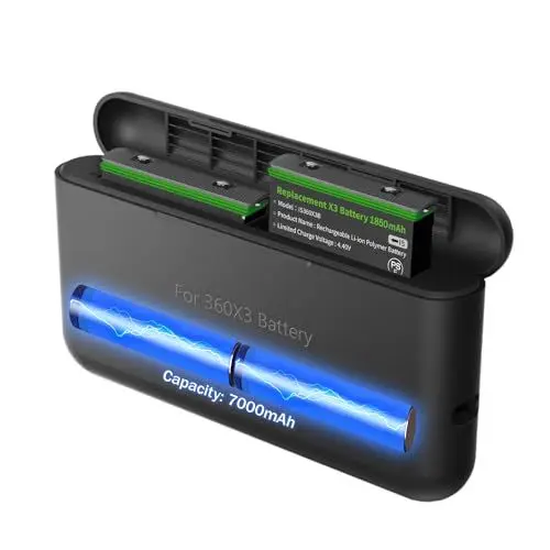 Produktbild: Adicop Insta 360 x3 Ladegerät 7000mAh Powerbank Kompatibel für Insta 360 ONE X3 Batterie,Ladegerät Hub Schnellladung kompatibel mit Insta 360x3 Batterie Zubehör (Akku Nicht inbegriffen)