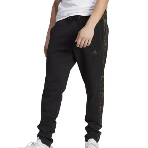 Produktbild: adidas Herren Essentials French Terry Tapered Elastic Cuff 3-Stripes Pants, Black/Olive strata, S