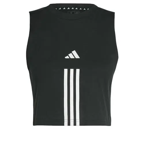 Produktbild: adidas Damen Train Essentials Train Cotton 3-Stripes Crop Tank Top, Black/White, XXL