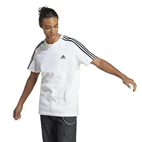 Produktbild: adidas Herren Essentials Single Jersey 3-Stripes Tee, White / Black, S