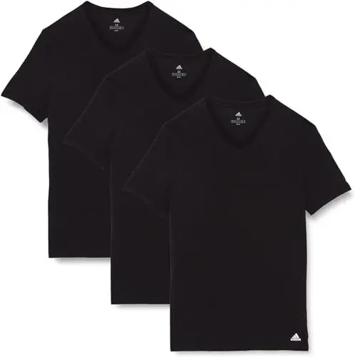 Produktbild: Adidas Herren kurzarm Unterhemd (3er Pack) V- Ausschnitt T- Shirt (Gr. S - 3XL) , Schwarz, L