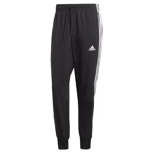 Produktbild: adidas Herren AEROREADY Essentials Tapered Cuff Woven 3-Stripes Pants, Black / White, L