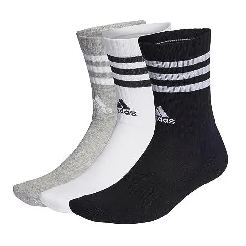 Produktbild: adidas Unisex 3-Stripes Cushioned Crew Socks 3 Pairs, Medium Grey Heather/White/Black/White, 6.5-8