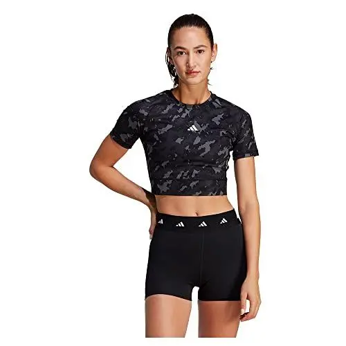 Produktbild: adidas Damen Techfit Camo Print Crop Training Tee, Carbon, XL