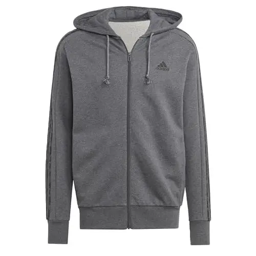 Produktbild: adidas Herren Essentials French Terry 3-Stripes Full-Zip Hoodie, Dark Grey Heather/Black, M