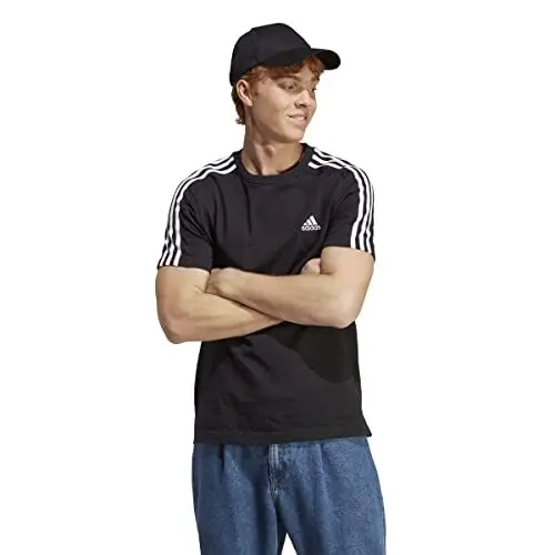 Produktbild: adidas Herren Essentials Single Jersey 3-Stripes Tee, Black / White, S