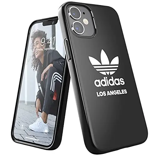 Produktbild: adidas Hülle Entwickelt für iPhone 12 Mini Hülle, 5.4 Zoll, Fallgeprüfte Hüllen, stoßfeste erhöhte Kanten, Original Los Angeles Snap Case Schutzhülle, Schwarz Weiß Logo