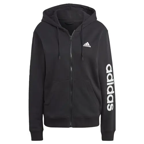 Produktbild: adidas Damen Essentials Linear Full-Zip French Terry Hoodie, Black/White, S