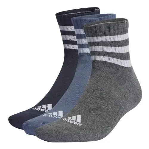 Produktbild: adidas Unisex 3-Stripes Cushioned Sportswear Mid-Cut Socks 3 Pairs, Legend Ink/Preloved Ink S24 / Dark Grey Heather, 4.5-6