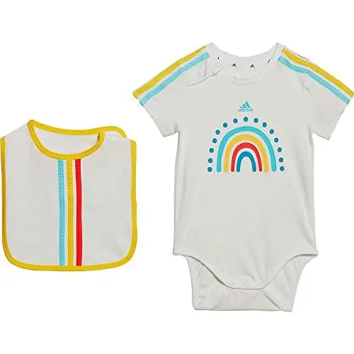 Produktbild: adidas Unisex Baby Body mit lätzchen, White/Bliss Blue/Impact Yellow/Bold Orange, 92