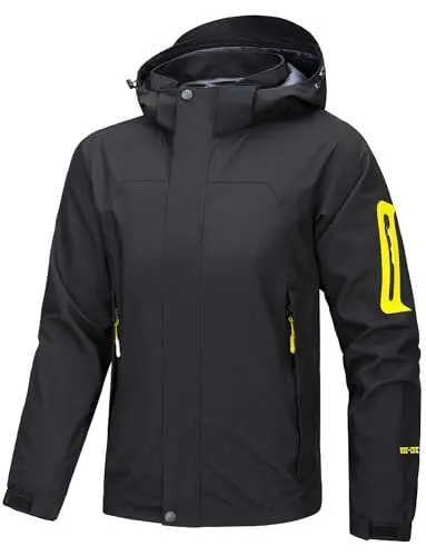 Produktbild: Adigau Outdoor Jacken für Herren Funktionsjacke Outdoor Kleidung Softshell Jacke mit Abnehmbarer Kapuze Sweatshirt Stehkragen Warm Atmungsaktiv Schwarz S
