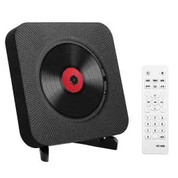 Produktbild: Adirigo Tragbarer Desktop-CD-Player mit Bluetooth – Kpop Musik CD-Player Eingebaute Doppel HiFi Lautsprecher Multifunktionaler Wandmontierter CD-Player mit Fernbedienung（Schwarz）