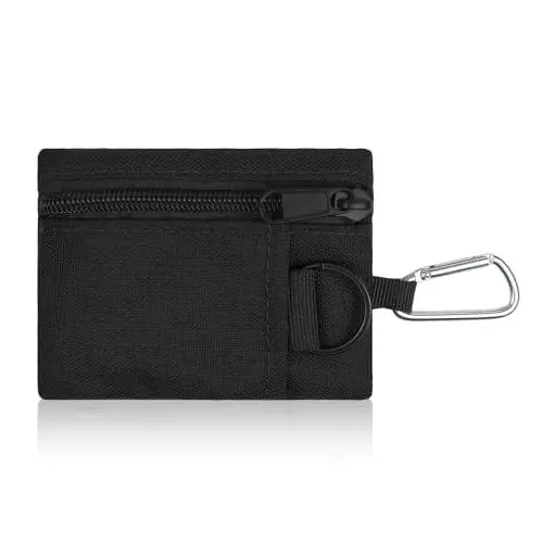 Produktbild: AdiStylinno Mini Geldbörse für Herren Damen, Canvas Münzbörse Nylon Taktische Klein Geldbeutel mit Reißverschluss, Mini Kleingeldbörse Portemonnaie mit Schlüsselring und Karabiner (Schwarz)