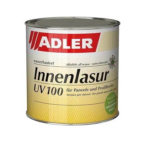 Produktbild: ADLER Innenlasur UV 100 - Wohngesunde Holzlasur transparent, Farbton: Zugspitze, 750 ml, für innen mit speziellem Vergilbungsschutz, atmungsaktive Wohnraumlasur auf Wasserbasis