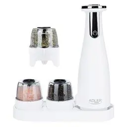 Produktbild: Adler Europe Elektrische Salz Und Pfeffermühle Set - Salz Und Pfeffermühle Elektrisch - Pfeffermühle Elektrisch Weiße - Salzmühle Elektrisch mit Keramikkern USB und LED