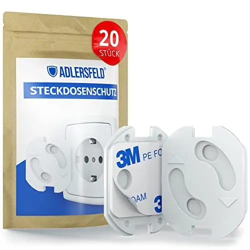 Produktbild: Adlersfeld® Steckdosen Kindersicherung - (20 Stück mit Kleber von 3M) Steckdosenschutz Kindersicherung mit Drehmechanik - Kindersicherung Steckdose - Steckdosensicherung Baby