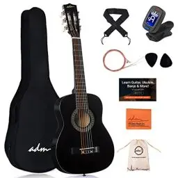 Produktbild: ADM 1/4 Kindergitarre Junior-Konzertgitarre für Anfänger mit Clip-Stimmgerät, Tasche, Gurt, Zusätzlichen Saiten und Plektren, Schwarz