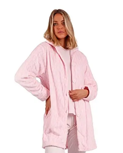 Produktbild: ADMAS Classic Damen-Bademantel, langärmelig, warm, mit Logo, weich, Rosa, XL