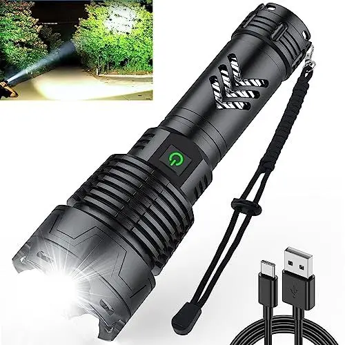 Produktbild: ADNOX Taschenlampe Led Aufladbar 200000 Lumen, XHP160.9 led taschenlampe extrem hell mit zoombare IP67 wasserdichte Taschenlampe mit 5 Modi für Outdoor Camping