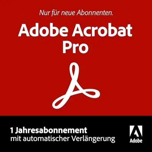 Produktbild: Adobe Acrobat Pro | PDF's erstellen, bearbeiten, signieren und teilen |1 Jahresabonnement mit automatischer Verlängerung | PC/Mac