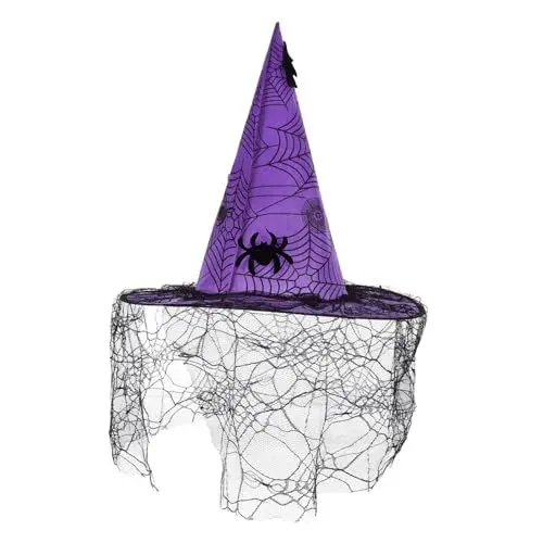 Produktbild: ADOCARN Halloween-Hexenhut Zaubererhut konischer Hut Kostüm Hexenhut Hexenmütze Halloween Kostümhut Halloween Partyhut Halloweenkostüm Neuheit Halloween-Hut Cosplay-Hexenhut Spitze Violett