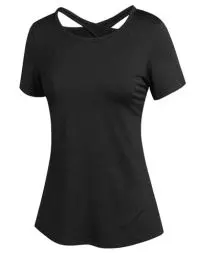 Produktbild: ADOME Sport Oberteile Damen Funktionsshirt Damen Kurzarm Laufshirt Rundhals Schnell Trocken Yoga Fitness Shirts Oberteile Backless Top Schwarz M