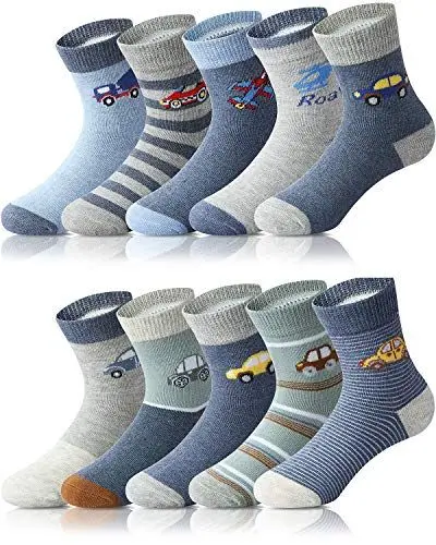 Produktbild: Adorel Jungen Socken Baumwolle Kindersocken Babysocken Strümpfe 10er-Pack Verkehrsmittel 24-26 (Herstellergröße M)