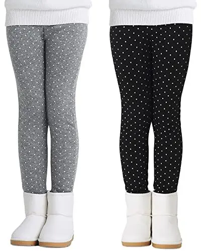 Produktbild: Adorel Mädchen Gefütterte Leggings Winter Baumwolle Thermoleggings 2er-Pack Schwarz Pünktchen & Grau Pünktchen 122-128 EU (Herstellergröße 130)