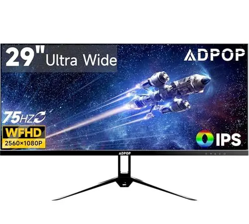 Produktbild: ADPOP 29 Zoll Computer Monitor Ultrawide, IPS Bildschirm WFHD 2560 x 1080 75Hz 21:9 Display für Home Office Gaming, FreeSync, HDMI, DP, HDR Low Blue Light, Integrierte Lautsprecher, VESA Montierbar