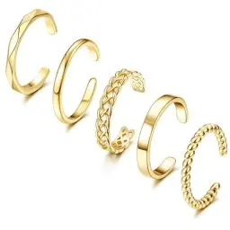 Produktbild: Adramata 5 Stück Ringe Frauen 14 Karat Vergoldete Ringe Set Knöchel Ringe für Damen Stapelbare Silber/Gold Ringe Einfache Plain Band Ring Verstellbare Ringe Set,G