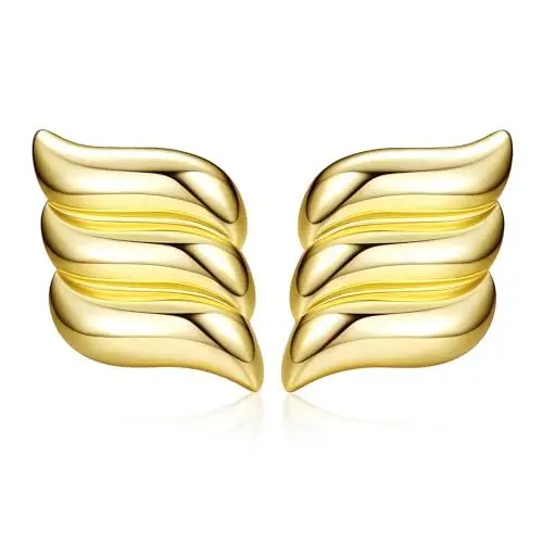 Produktbild: Adramata Gold Chunky Ohrringe für Damen 18K Vergoldete Wings Ohrringe Groß Shell Ohrringe, Hypoallergen Tropfen Ohrringe, Gold/Silber Statement Ohrringe Schmuck Geschenke,G3