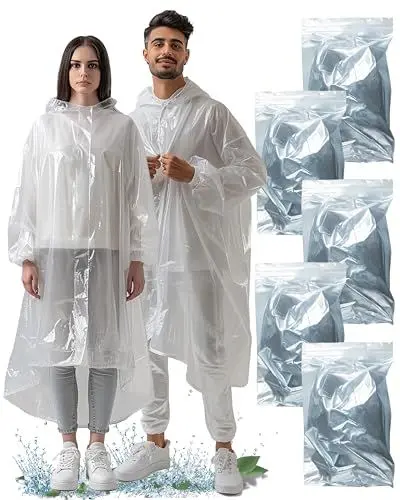 Produktbild: ADRIANO PORCARO® I 5er Pack - Einweg Regenponcho Erwachsene - Festival Zubehör I Einmal Regenponcho Festival (DE/NL/SE/PL, Alphanumerisch, Einheitsgröße, Große Größen, Extra Tall, 5, Transparent)